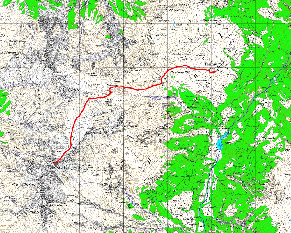 Tourenplan Piz Fess