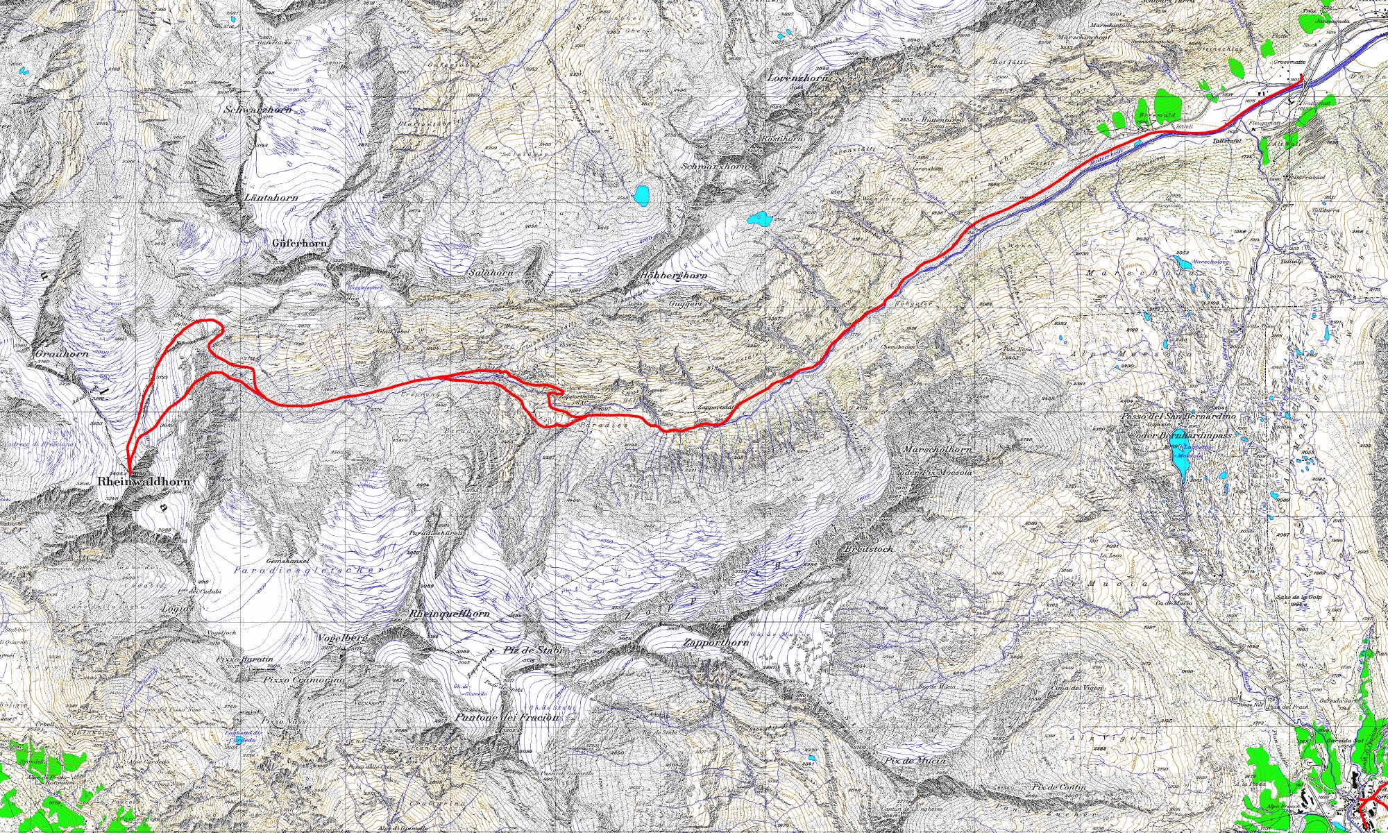 Tourenplan Rheinwaldhorn